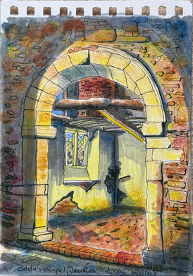 ORIGINAL WORK: SOLD Saxon Odda's Chapel, Gloucestershire, England. Original Art by Andy Marshall